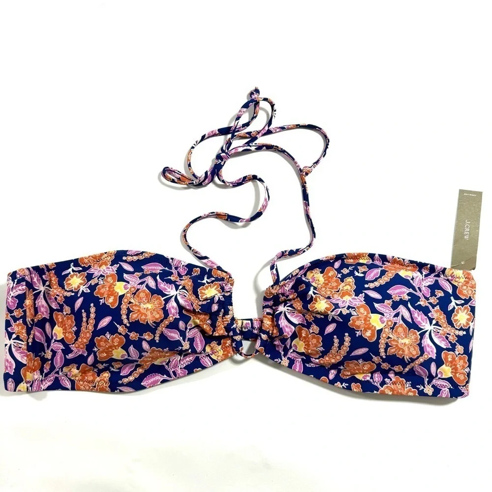 New J Crew Square Halter Bikini Top Painted Block Print